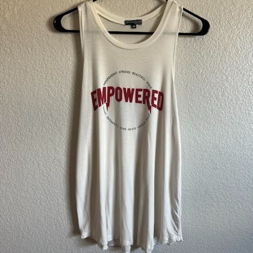 White Flowy Tank with “Empowered” Print